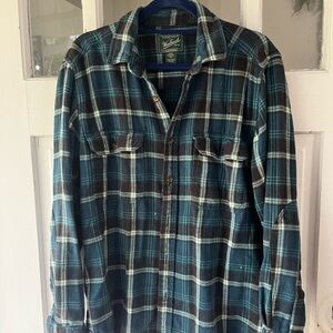 Woolrich Shirt Mens Medium Blue White Plaid Flannel Long Sleeve